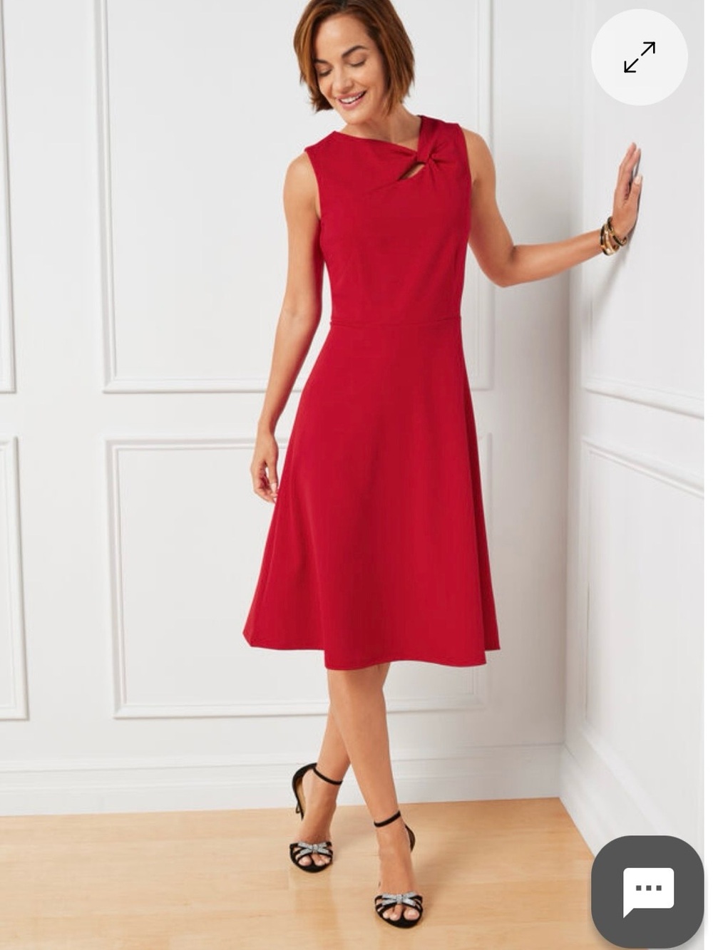 Talbots Red Sleeveless Twist-Neck Midi Dress